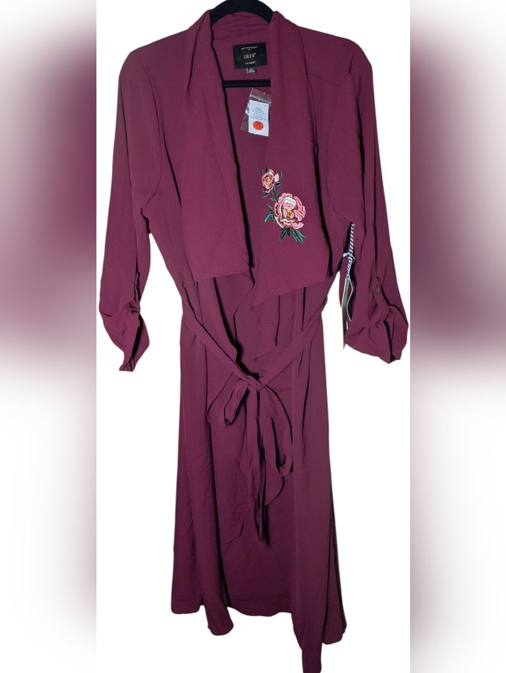 IRIS Los Angeles 3XL Burgundy Floral Embroidered Duster Cardigan NWT